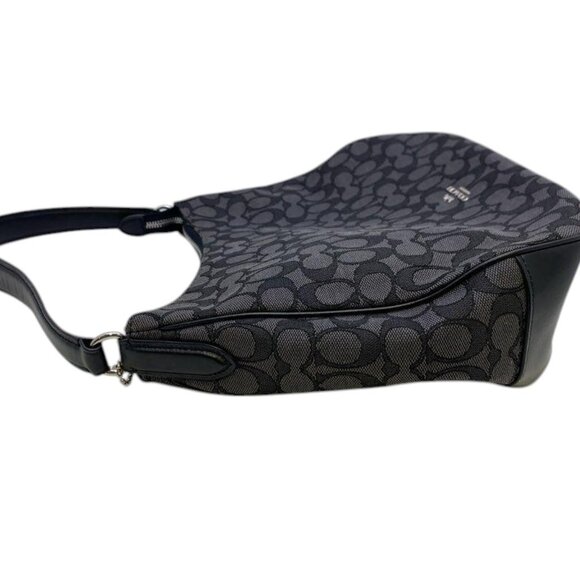 Coach Signature Zip-Top Hobo Bag – Black & Gray Monogram Canvas - Picture 4 of 14